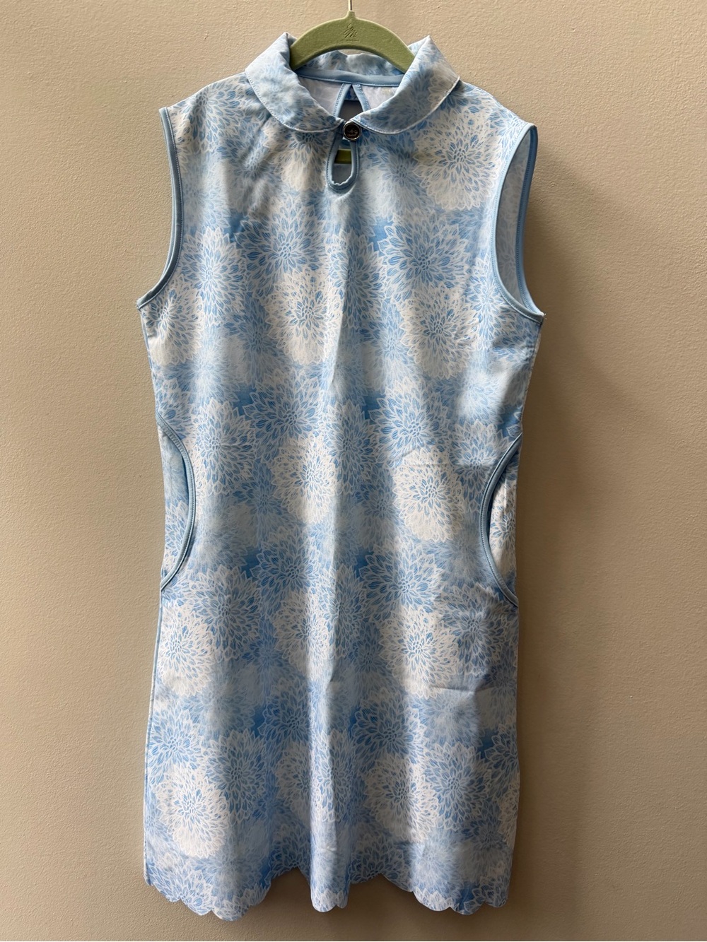 GARB Sleeveless Blue Floral Girls Dress Pockets Scalloped UPF Golf Tennis Club